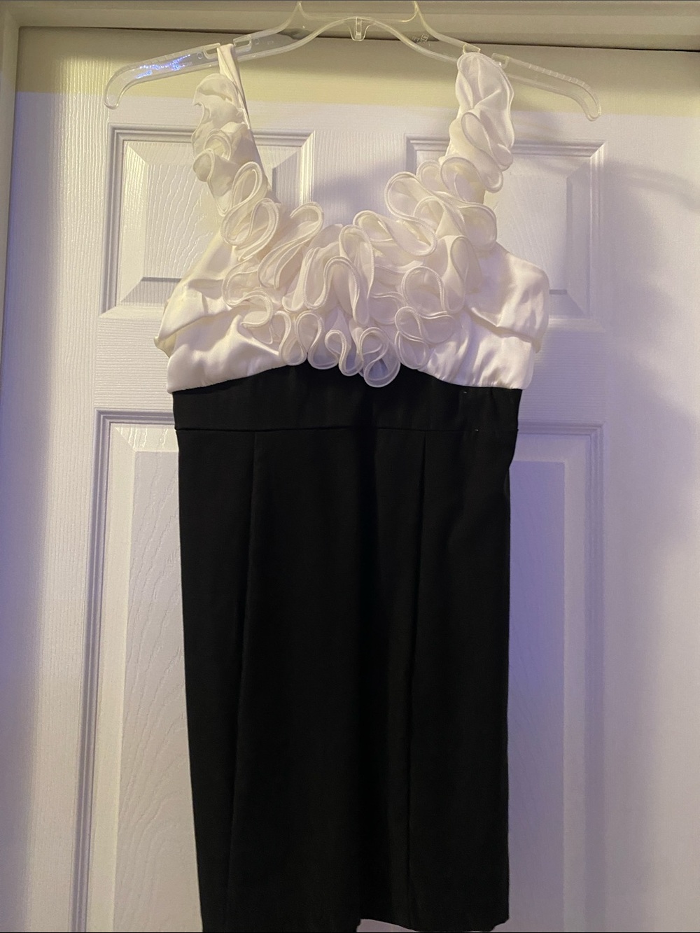 White and Black Ruffle-Trim Mini Dress